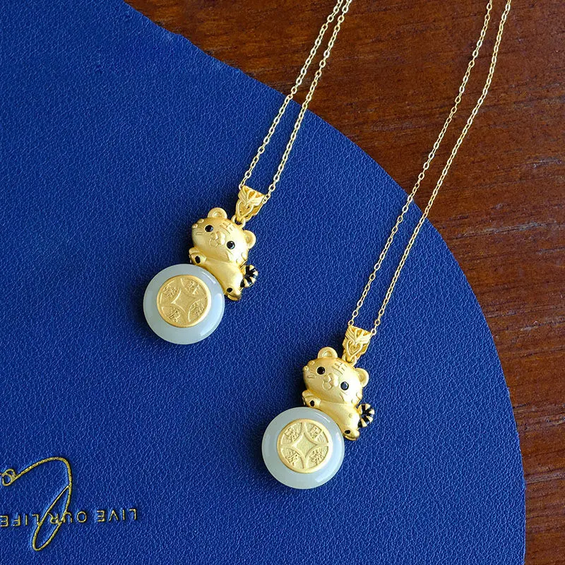 Женское колье из серебра 925 пробы с изображением тигра |