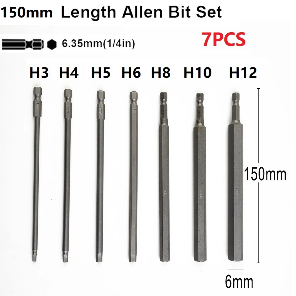 

7pcs Hex Head Allen Wrench Drill Bit 150mm Steel Screwdriver Bits Steel Metric SAE Hex Bit Set Magnetic Tip Hex Key Screwdriver