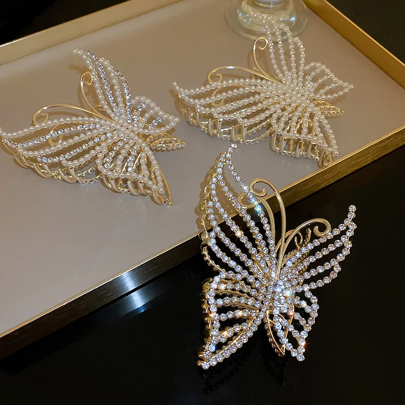 

Rhinestone Metal Hair Claw Crab Clip For Women Girls Shining Barrette Hairpin Crystal Pearl Hair Accessories Jewelry Gift