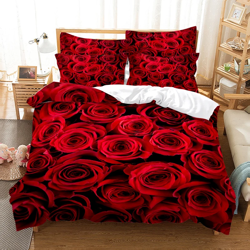 

Романтический Комплект постельного белья с красной розой, пододеяльник, одеяло, одеяло, цветы на День святого Валентина, для влюбленных пар, для женщин и мужчин, подарок, украшение для спальни