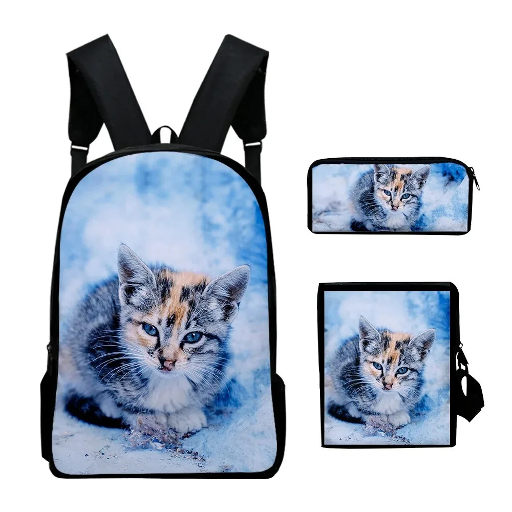 Школьные сумки с 3D принтом кошек Harajuku Aluno Mochila Laptop Bolsa de ombrada Estojo Laser Popular 3 шт.
