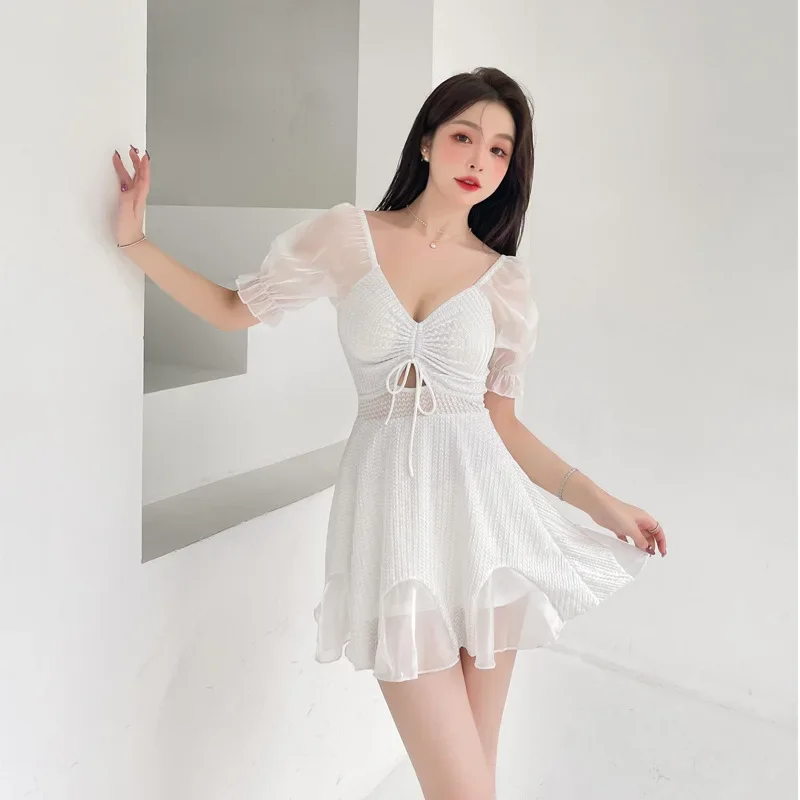 Женский сплошной купальник в Корейском стиле с завышенной талией скромный