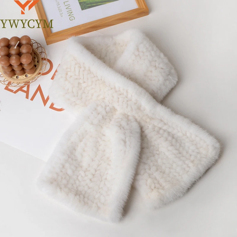 2024 женский теплый вязаный шарф из 100% натурального меха норки зимний шарфы