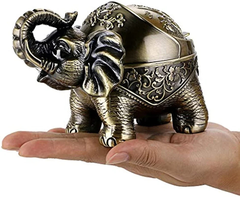 

Desktop Metal Elephant Windproof Cigarette Ashtray with Lid,Ashtray Holder for Indoor Outdoor Patio Outside Office Home Decor