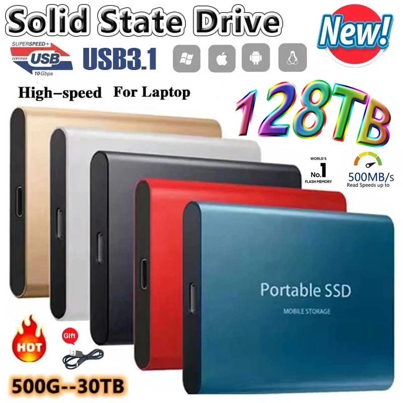 

2023 портативный SSD Type-C USB 3.1 2 ТБ 4TB 6TB 16TB SSD жесткий диск 2 ТБ внешний SSD M.2 для ноутбука, настольного ПК SSD флэш-накопитель