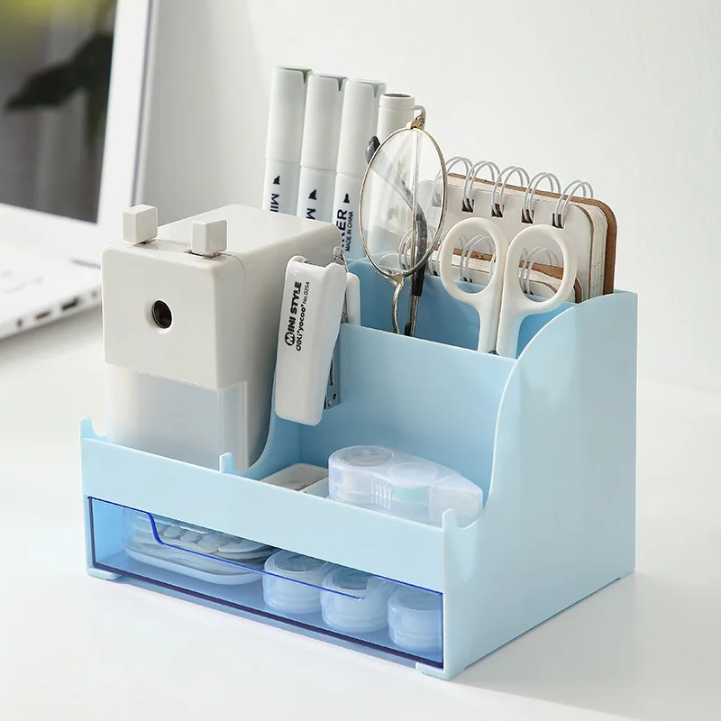 

Desktop Storage Box Desk Stationery Organizer Finishing with Drawer Large Capacity Pen Stands Storage for Cosmetic Organizador
