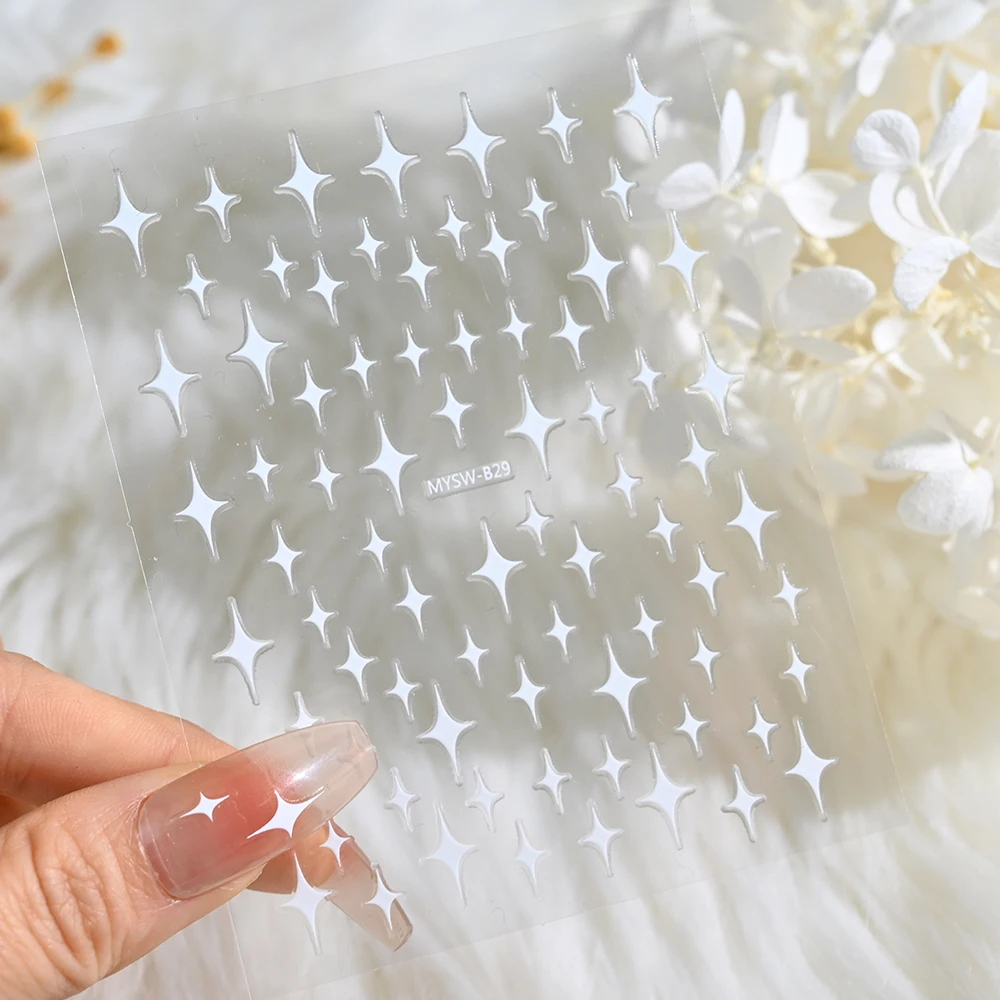 

1pc 3D Sparkling Star Nail Sticker Gold Silver Black Star Stellate Heart Starshine Nail Design Decals Manicure Adhesive Slider