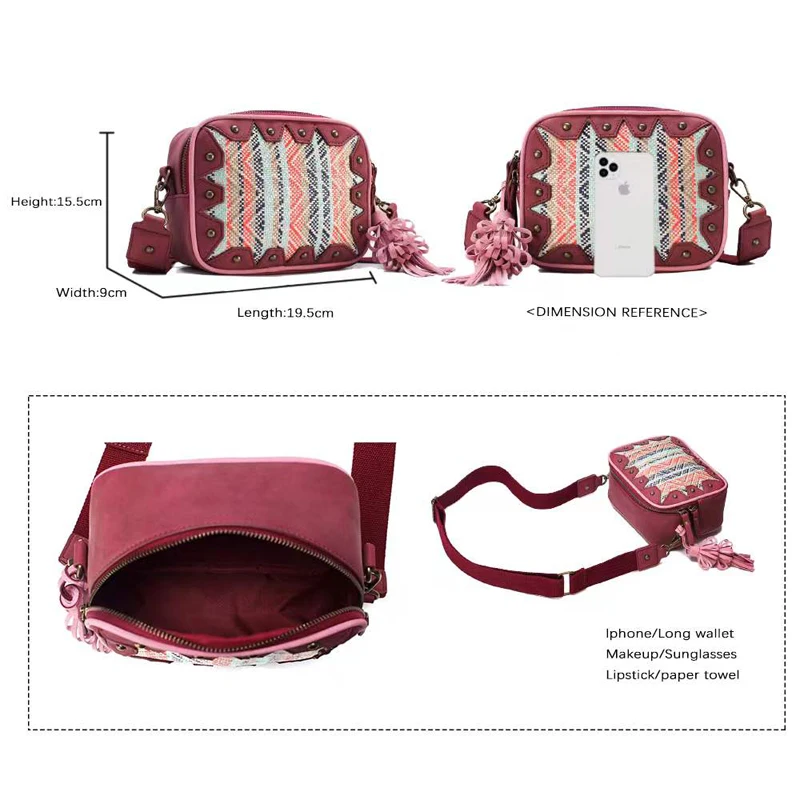 Annmouler 2022 Designer Women Shoulder Bag Pu Leather Crossbody Bag with Tassel Bohemian Style Rivet Flap Bag Small Purses