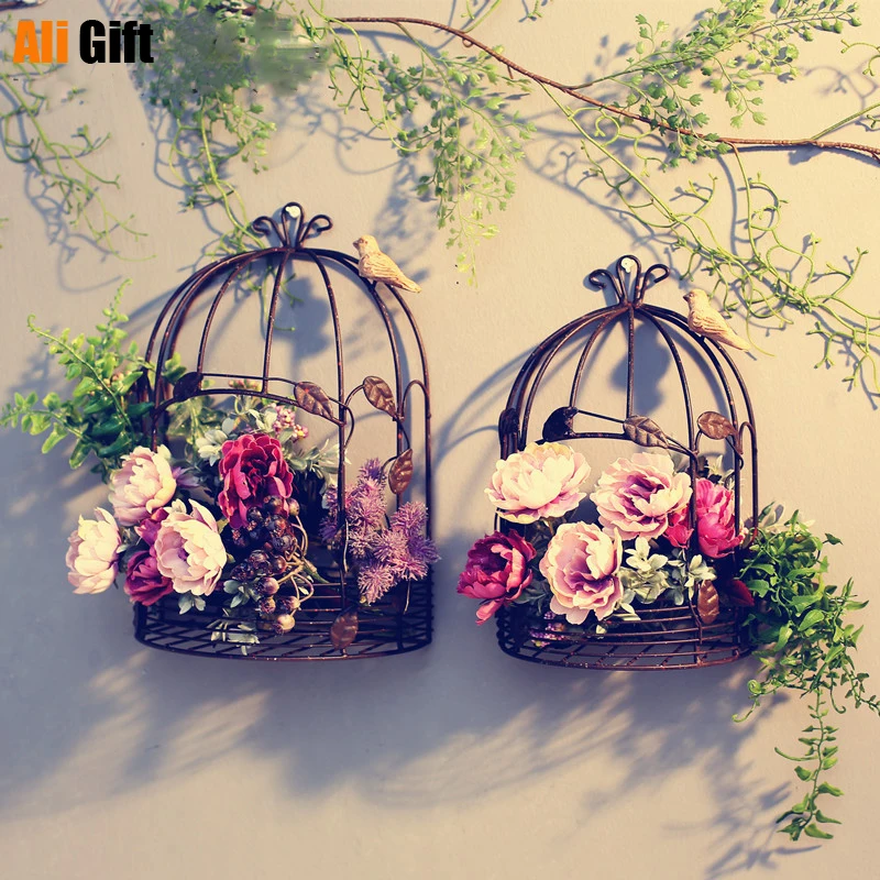 

Iron Half Bird Cage Wall Hanging Flower Stand Ornaments Wedding Decoration Outdoor Balcony Home Pendant Photography Props