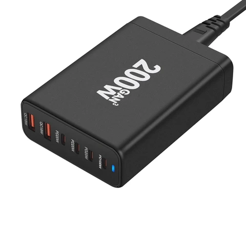 200 Вт GaN настольное зарядное устройство 6-портовый USB Type C PD зарядное устройство Quick Charge 3.0 USB Type C быстрое зарядное устройство для телефона USB зарядное устройство (США)