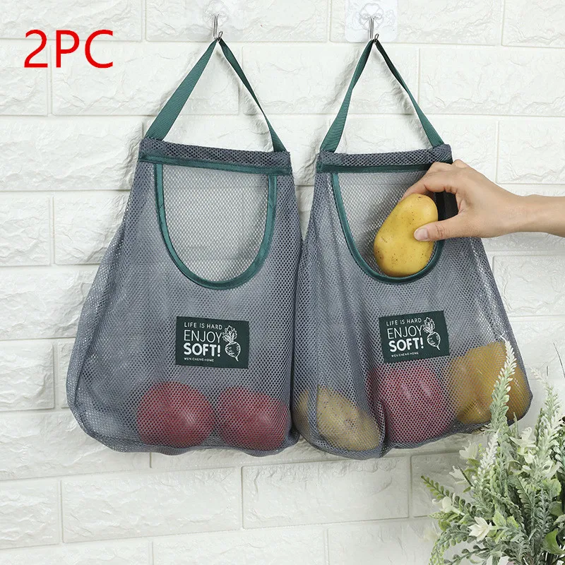 

1/2pcs Kitchen Vegetable Mesh Storage Bags Onion Potato Storage Hanging Bags Hollow Breathable Kitchen Garlic Ginger Mesh Bag