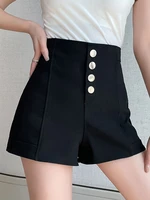 black white shorts women high waist buttons pockets 2022 summer new fashion basic korean casual all match womens shorts mujer