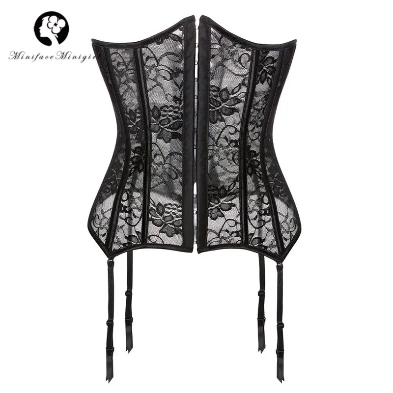 

Women Lace Underbust Corset Top and Thong Gothic Steampunk Halloween Costume Body Shapewear Waist Trainer Bustier Garters Belt