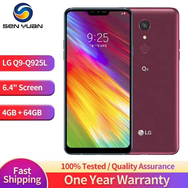 

Original LG Q9 4G LTE Mobile Phone Korea Version 6.4'' Q925L Unlocked 4GB RAM 64GB ROM 16MP 1 SIM Card Refurbished CellPhone