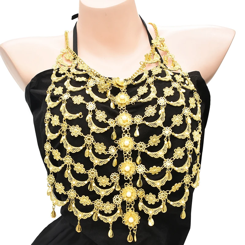 

Сексуальные женские цепочки для тела, многослойные, полые, цветочные, жемчужные, искусственные цепи, богемные, этнические нагрудные цепи дл...