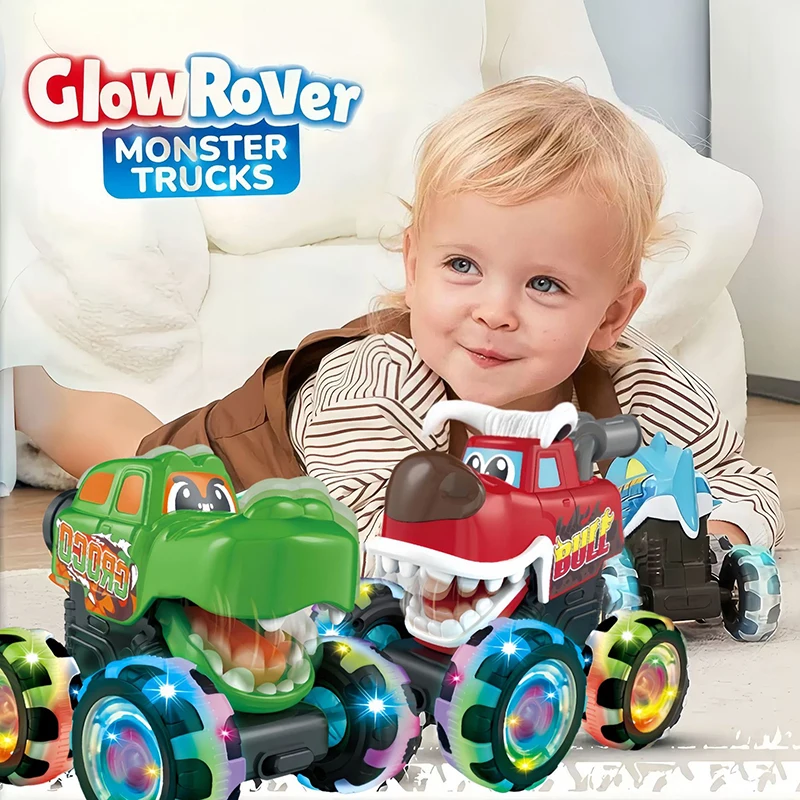 Фото Игрушечные машинки Monster Truck с подсветкой, активируемой движением, машинки с функцией «Нажми и езжай» для мальчиков и девочек, подарок на день рождения или Рождество, мультяшная машинка-игрушка №2