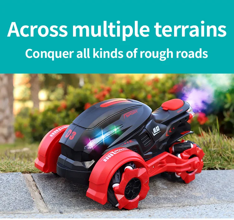 

Children's Stunt Motorcycle Spray Remote Control Car 2.4 G Drift Rotation High-speed Side for Boys Girls and Children's Gift