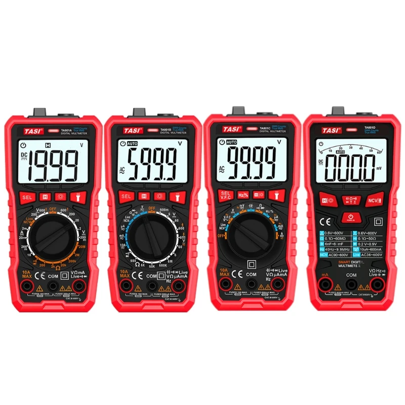 

TA801A/B/C/D Digital Multimeter Smart Ture Rms NCV Auto Range Multimeters Tester Ohm Hz Voltage Meter High-precision