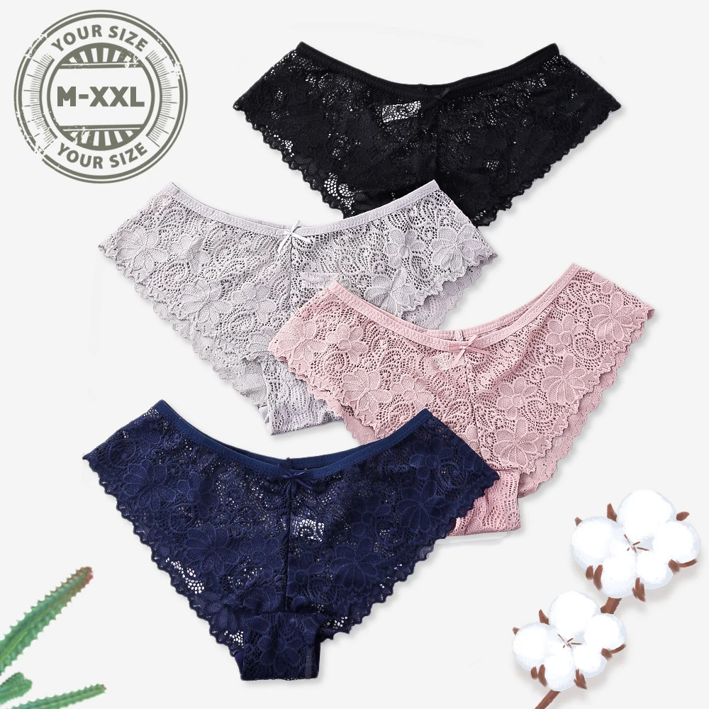 

Women Sexy Hollow Lace Panties Low Rise Ice Silk Seamless Panty Transparent Floral Brief Soft Cotton Crotch Underpants Underwear