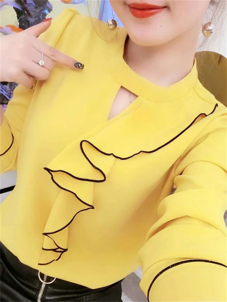 Женская шифоновая блуза с длинным рукавом и воротником-стойкой