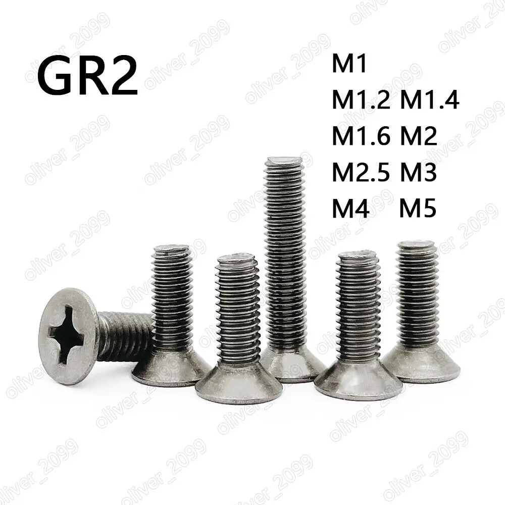 

GR2 Titanium Phillips Cross Countersunk Flat Head Screws M1 M1.2 M1.4 M1.6 M2 M2.5 M3 M4 M5