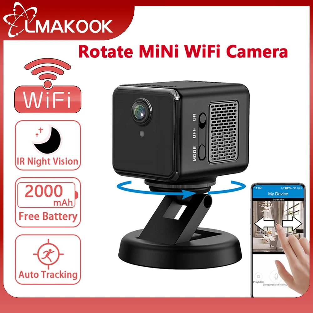 

LMAKOOK 2K 4MP WIFI Rotate Mini Camera AI Human Auto Tracking 5X Zoom 120 Wide Angle Built-in Battery Night Vision PTZ Camera