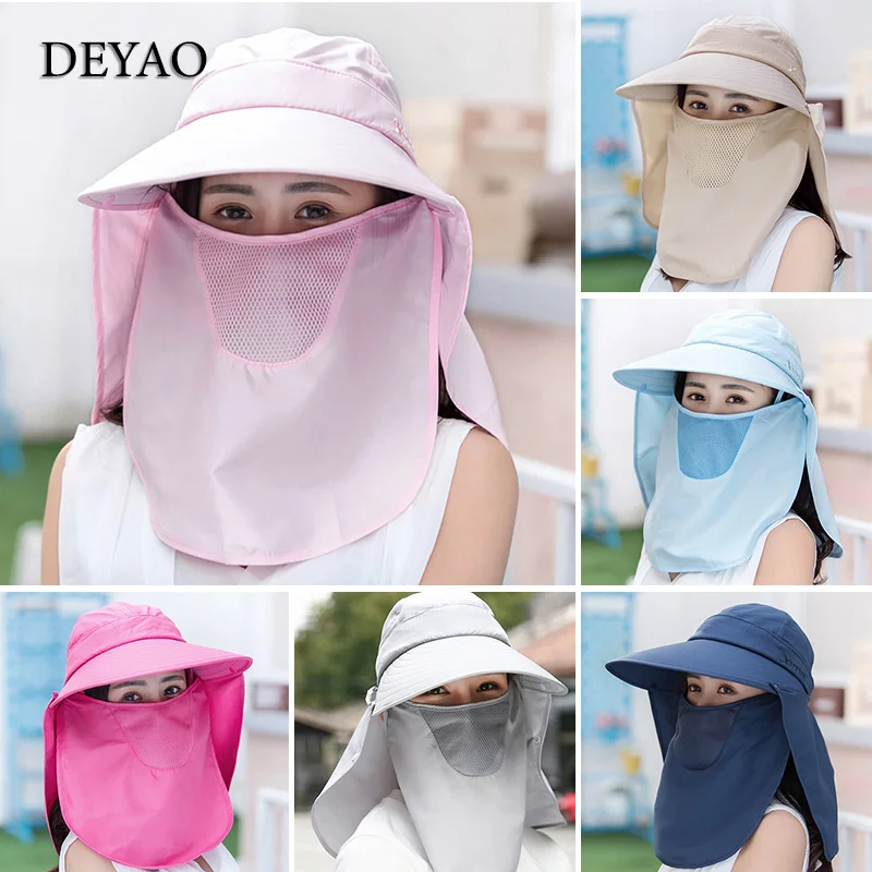 

Portable Women Foldable Sun Hat Summer UV Protection Dustproof Windproof Wide Brim Cap With Mask Outdoor Sport Full Face Cover