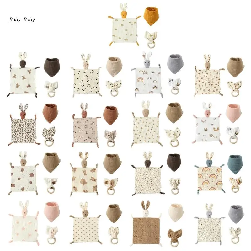 

Q81A Baby Lovey Baby Appease Towel Baby Security Blanket with Baby Bibs with 6-layer