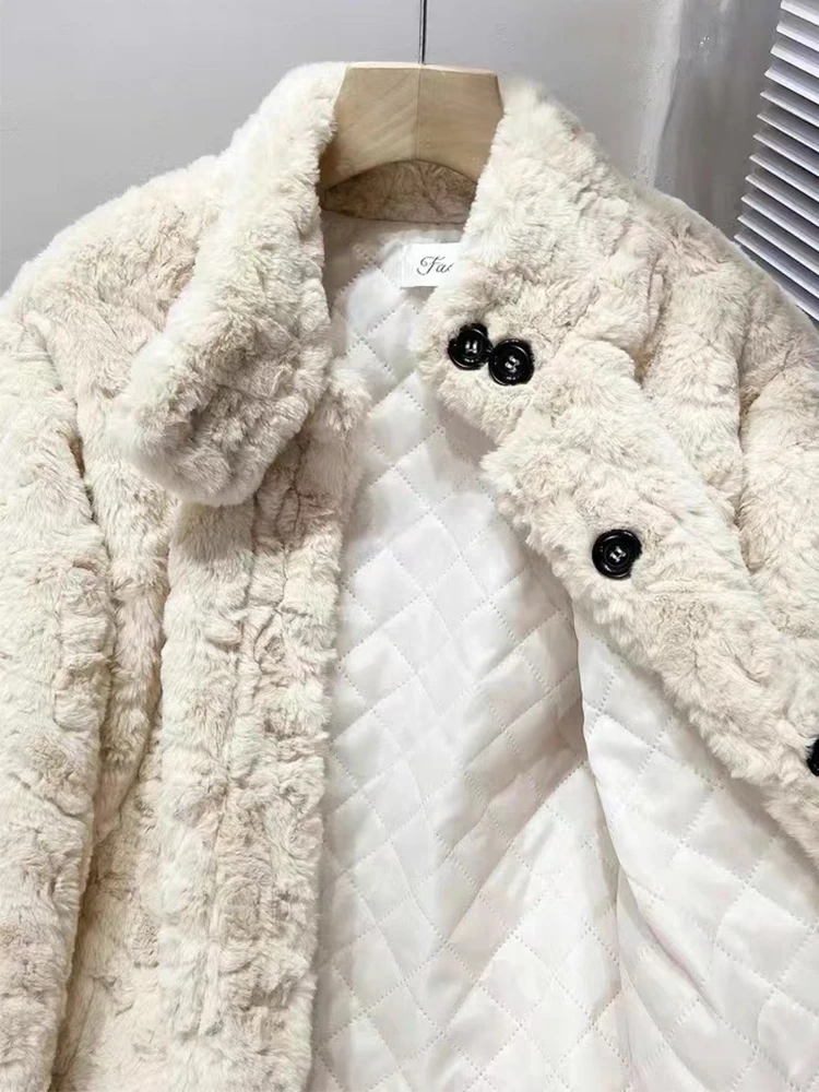 Mingmingxi Warm Faux Fur Coat Women Lambswool Long Jacket Loose Oversized Sheep Fur Jacket Casual Outwear Winter Fall 2022