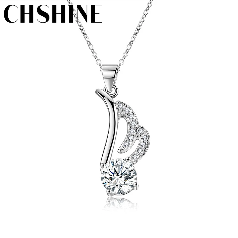 

CHSHINE 925 Sterling Silver Angel's Wing Zircon 16-30 Inch Pendant Necklace For Women Wedding Party Gift Fashion Jewelry