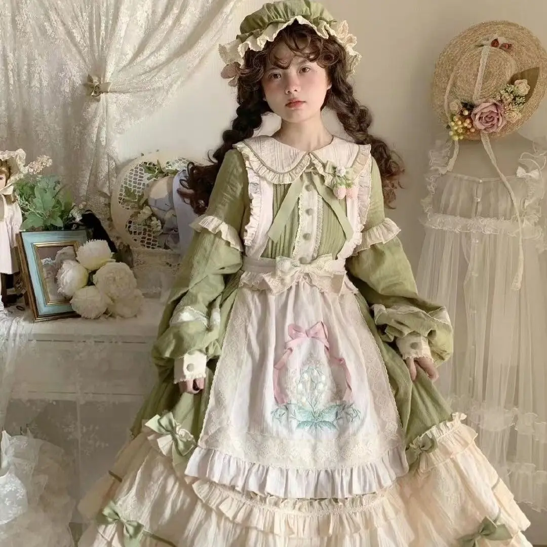 Lolita OP Long Sleeve Lolita Long Dress Sweet Kawaii Fresh Autumn Winter Cute Tea Party Princess Gothic Kawaii Japanese Dress