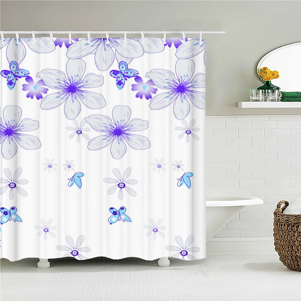 

Занавеска для душа с красочными красивыми цветами и принтом бабочек, водонепроницаемое украшение для ванной комнаты, украшение для дома