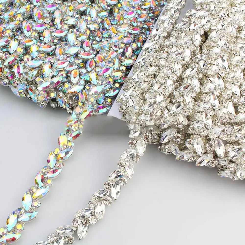 

1 Yard Rhinestone Trim Shining Glass Charms DIY Making AB/Silver Color Faux Crystal Chain Shoes Clothing Accessories Sewing