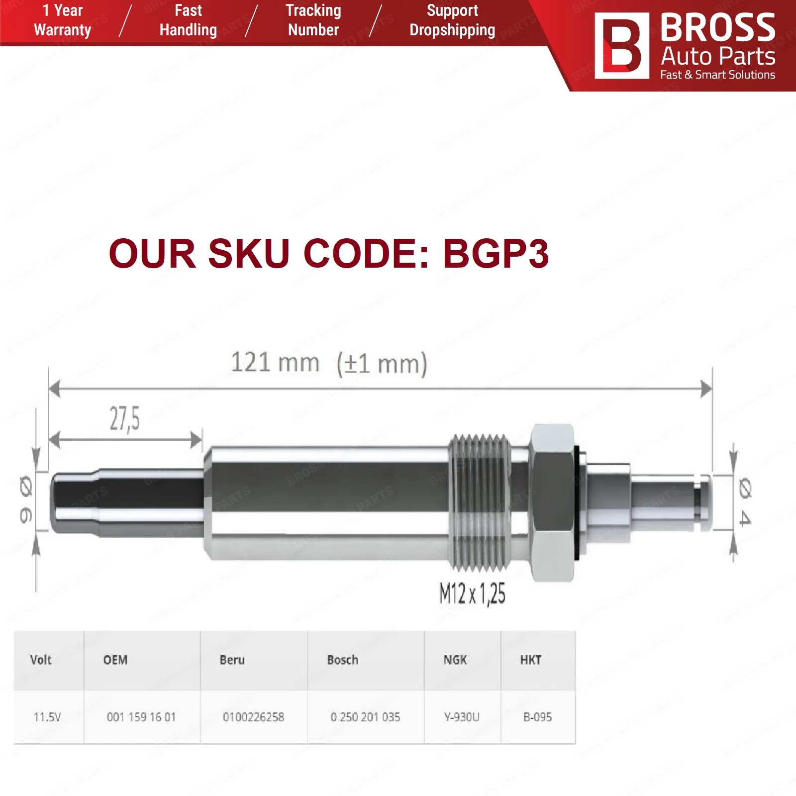 Bross автозапчасти BGP3 1 шт. нагреватель свечение заглушки GX119 0100226258 88900724 11591501 11591601
