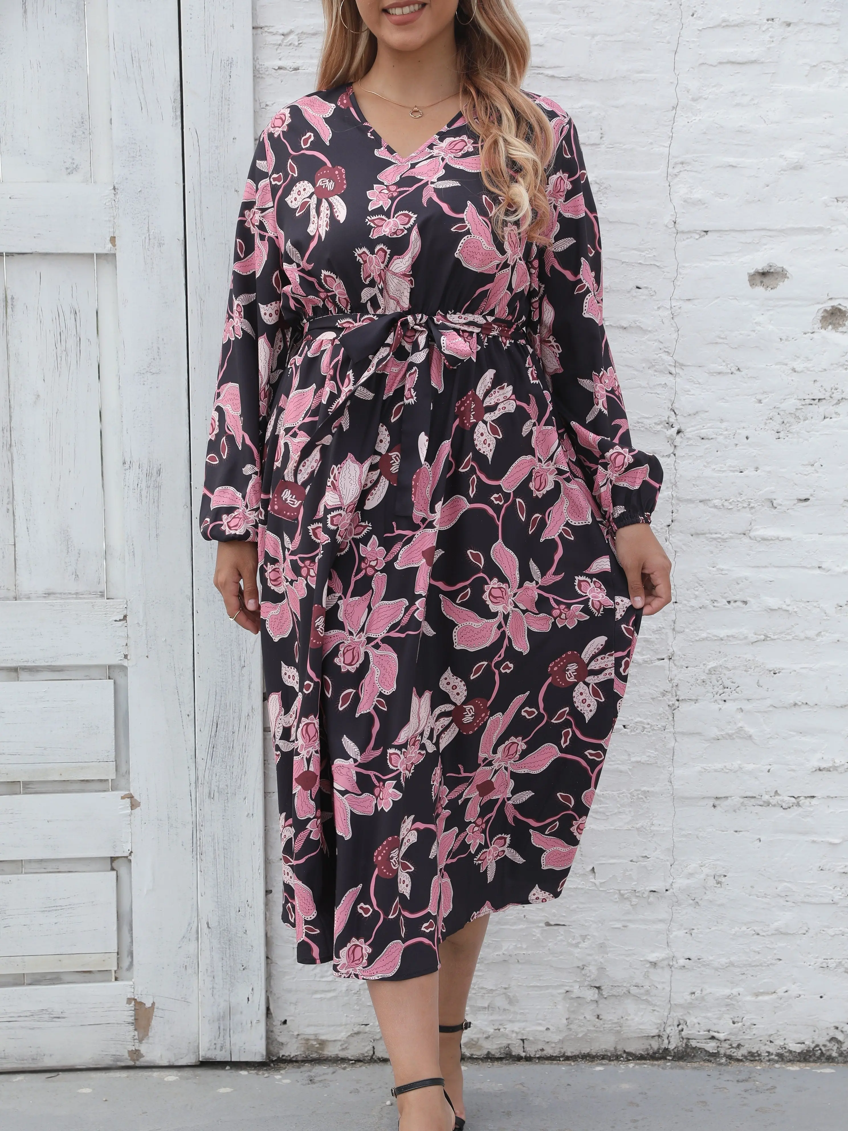 Женское платье с длинным рукавом и принтом Осень-зима