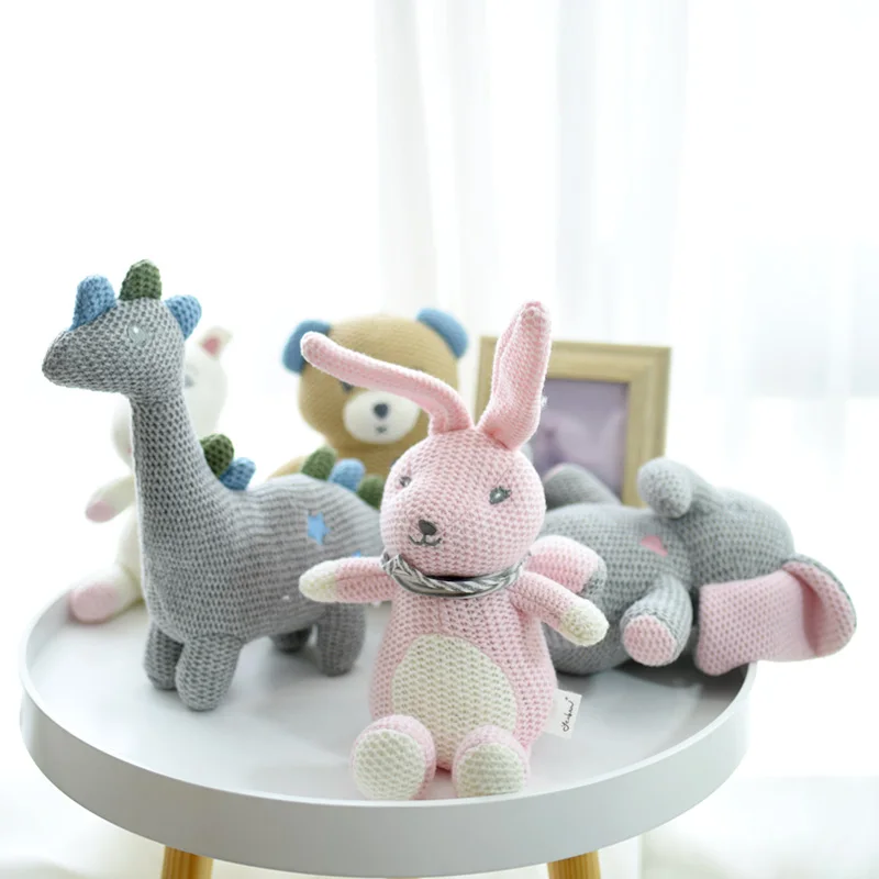 

Cute Baby Plush Toy Stuffed Animal Rabbit Bear Doll Baby Soothing Rattle Doll Knitted Toys Birthday Gift for Kids Newborn