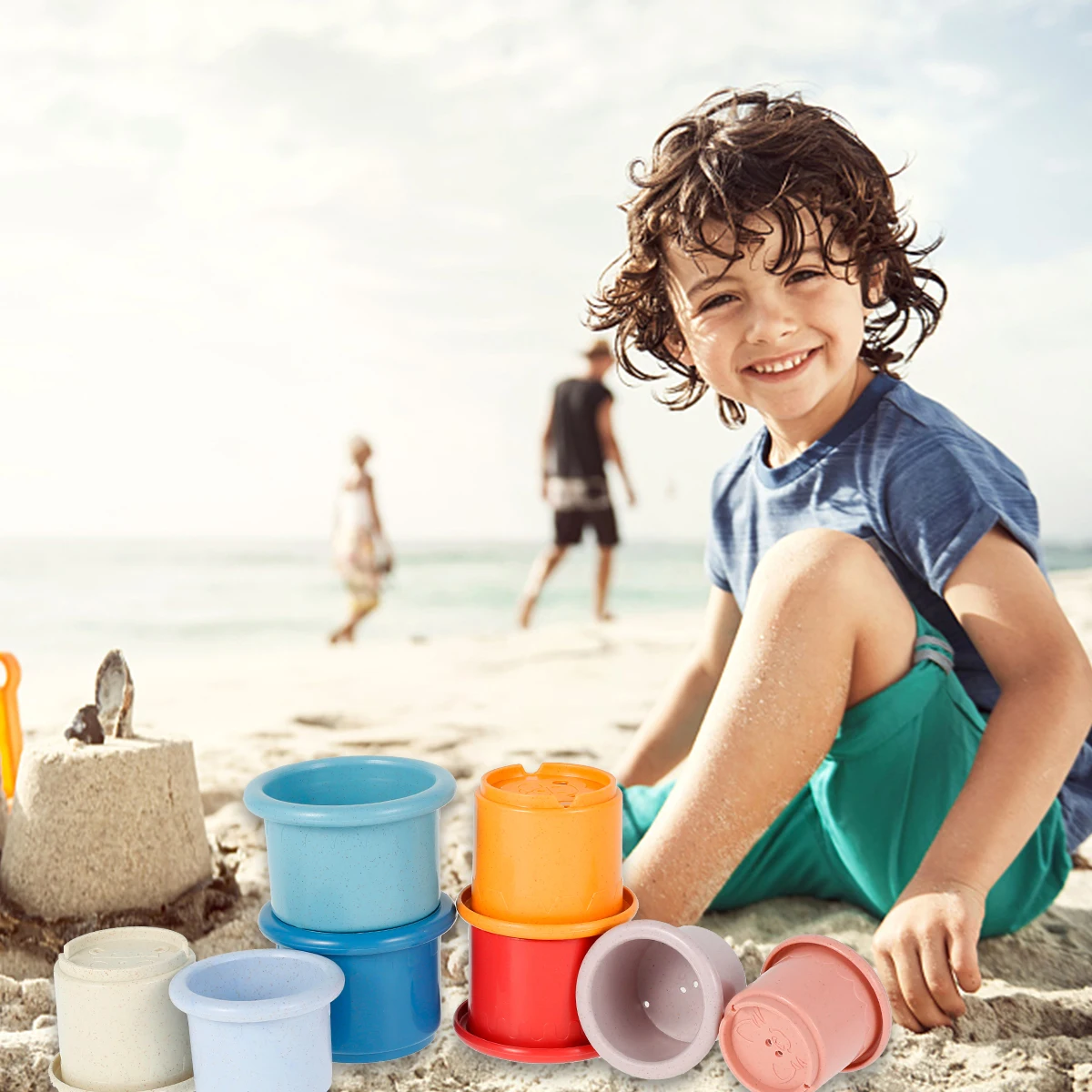 

8 Pcs Baby Stacking Cup Toys Beach Funny Wheat Straw Hourglass Stacking Cup Science Learning Education Bathtub Toy For Baby