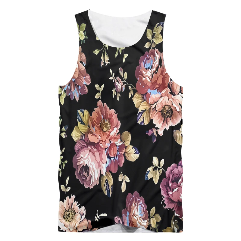 

Men's New Vests Vintage Style Printed Chic Flowers Cool Retro Sportswear Loose High Quality Elastic S-6xl Black Sleeveless Tops