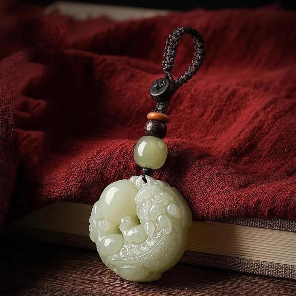 Природная резьба Нефритовая безопасная пряжка монетница передача богатства