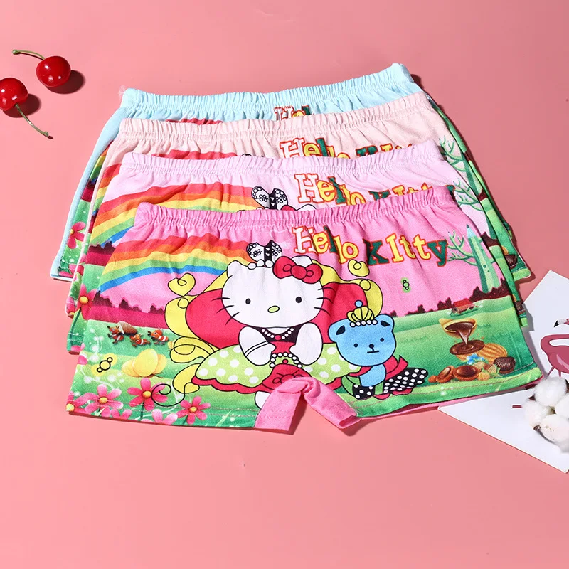 

4Pcs/set Sanrio Hello Kitty Kids Girls Underwear Cartoon Anime Milk Silk Panties Kawaii Boxer Briefs Soft Children's Underpants
