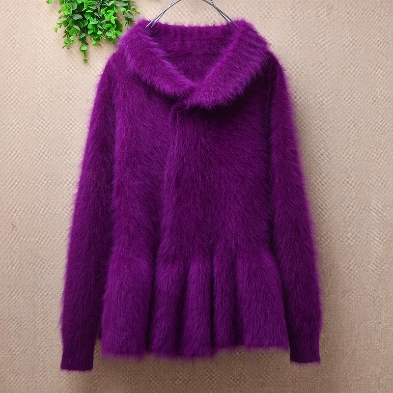 Женская модная фиолетовая норковая кашемировая трикотажная облегающая блузка с