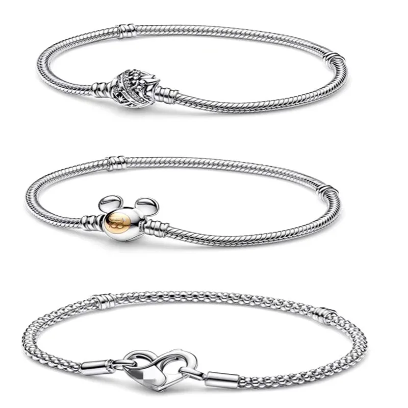 

2023 New Products Women's Pandora 925 Sterling Silver Rat Buckle Hollowed Out Chain Link Moments Snake Bone Chain Bracelet Suita
