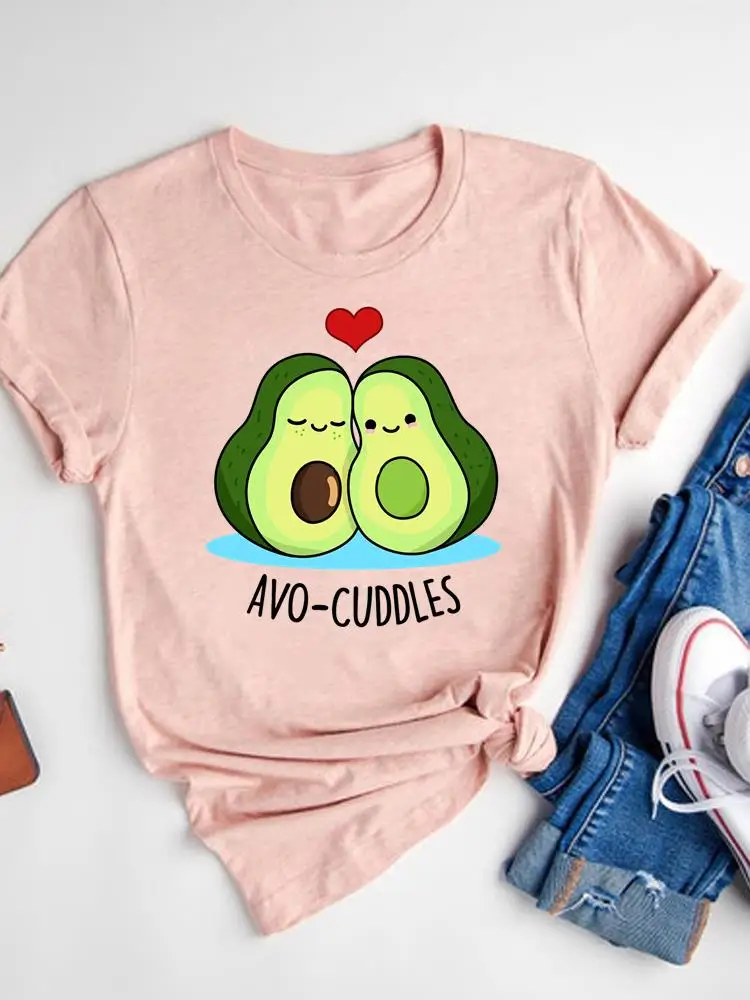 

Fashion Short Sleeve Print T Shirt Tee Basic Love Avocado Style Trend Clothing Summer Top Graphic T-shirt Women Clothes