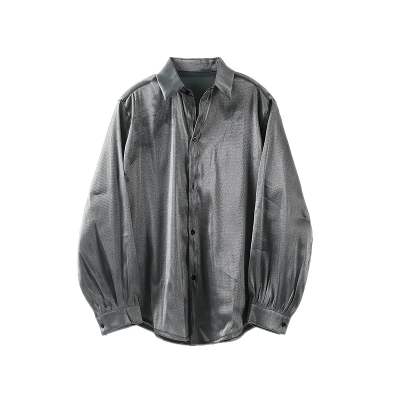 Mattswag 2022 Mens Shiny Luxury Translucent Pool Shirts New Fashion Long Sleeve Party Shirts Casual Loose Shirts Camisa Hombre