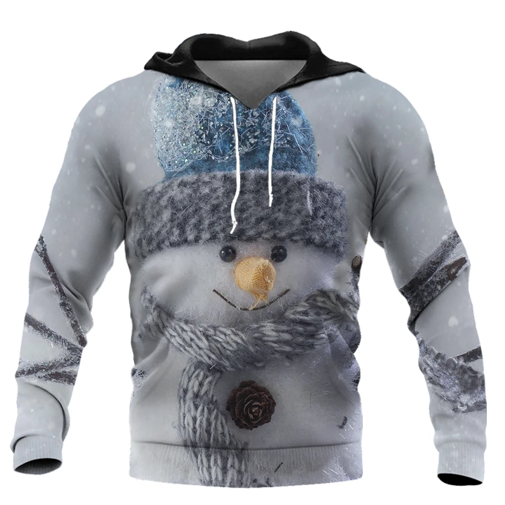 Winter Fashion Brand Design Men's Hoodie 3D Print Christmas Snowman Thickened Men's Pullover Men's Sports Sweater Fashion Sweate