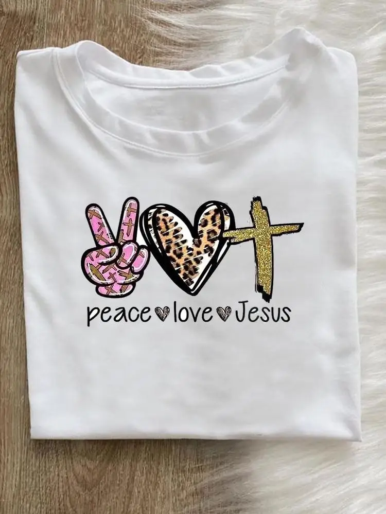 

Women Leopard Faith Letter Fashion Clothing T-shirt Short Sleeve Summer Tee Print Clothes Graphic T Shirt Cartoon Female Top