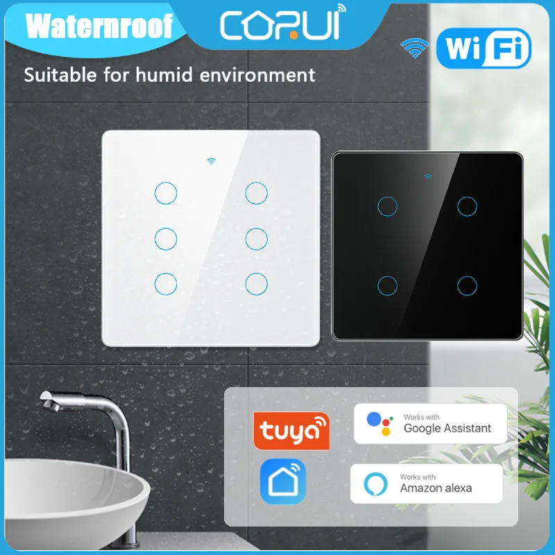 

Смарт-переключатель CORUI Tuya WIFI, Бразилия, 4x4, сенсорная панель, 4/6 клавиш, умный пульт дистанционного управления, работает с Alexa Google Home