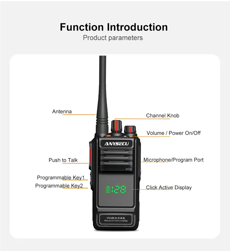 ANYSECU W360 IP68 Water-proof 8W Two Way Radio VHF136-174MHz or UHF 400-520MHz Walkie Talkie for Fire Rescue Civil defense users