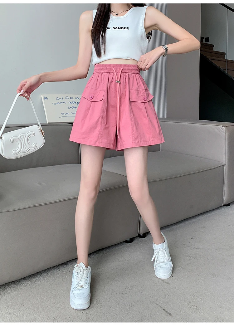 Шорты женские с эластичным поясом тонкие широкие свободные бриджи кулиской