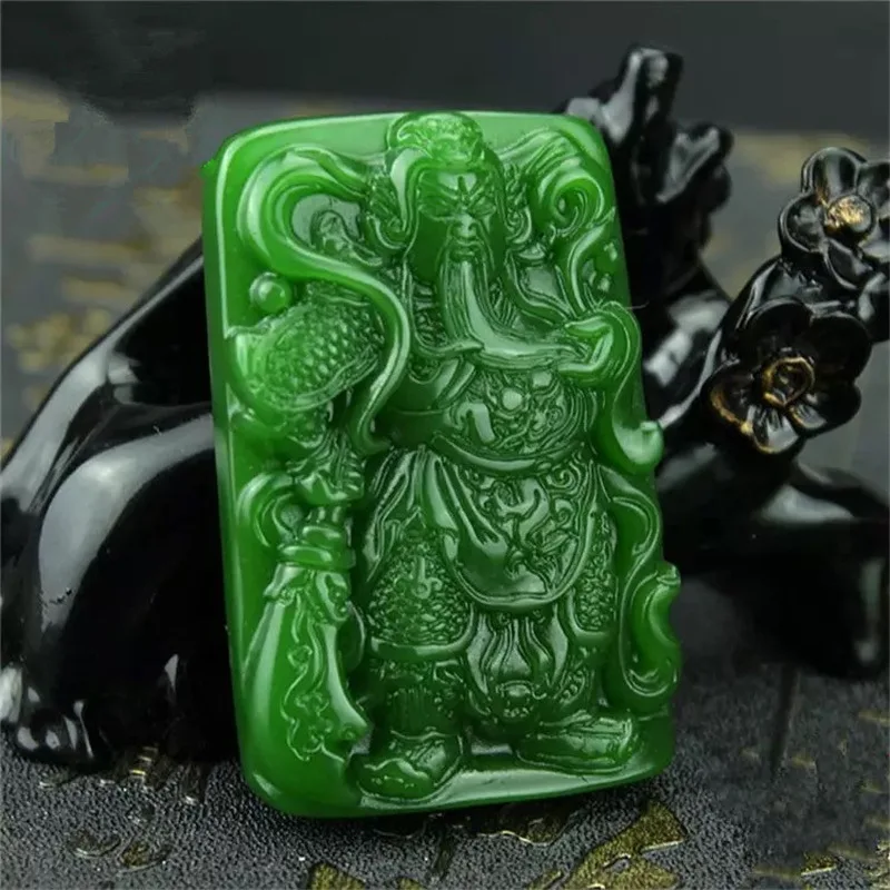 

Natural Green Hand-carved Guan Gong Jade Pendant Fashion Boutique Jewelry Men and Women Martial God of Wealth Necklace